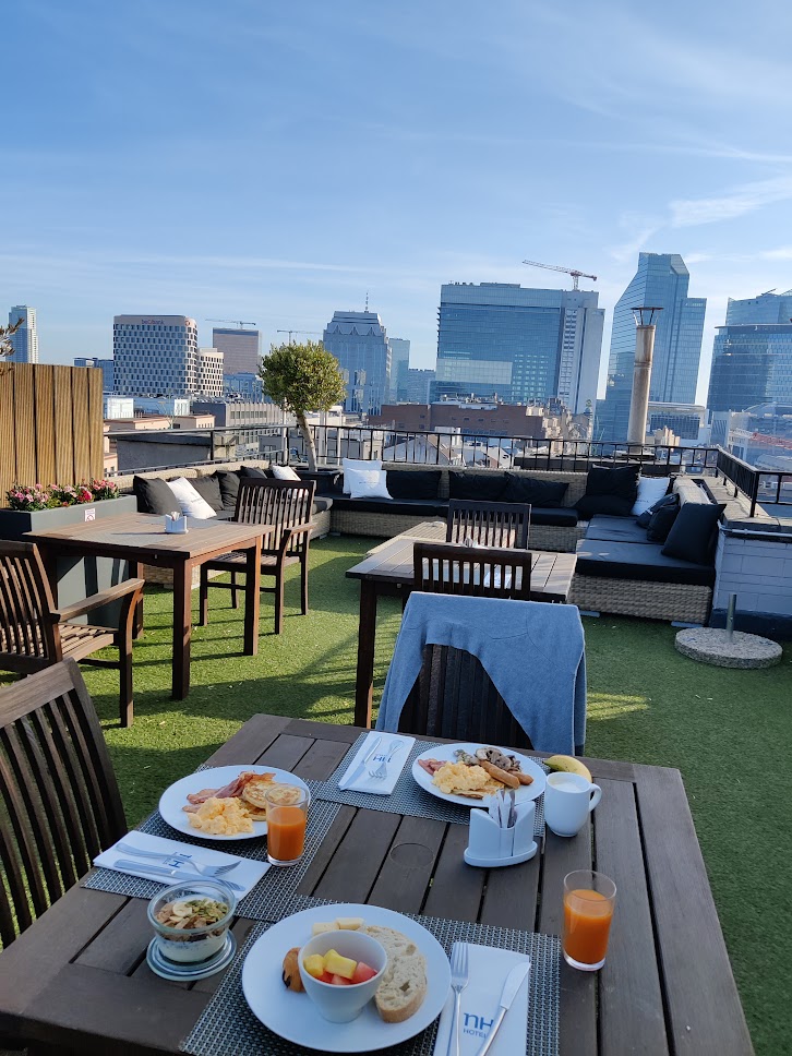 Breakfast at the rooftop of a hotel in Brussels
